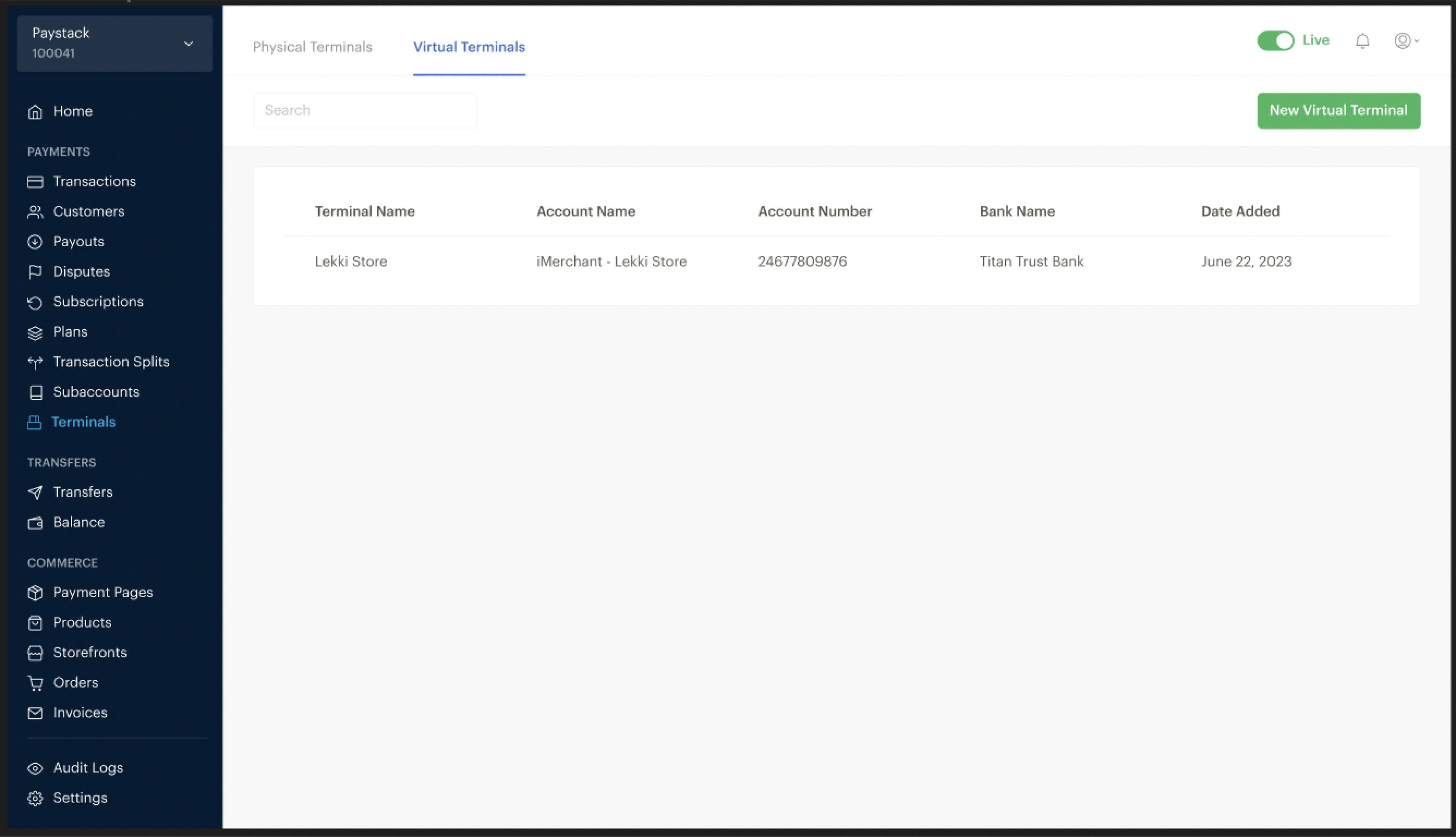 final version of the virtual terminal list view